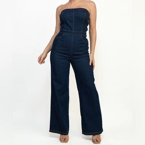 STRETCH Strapless Denim Jumpsuit